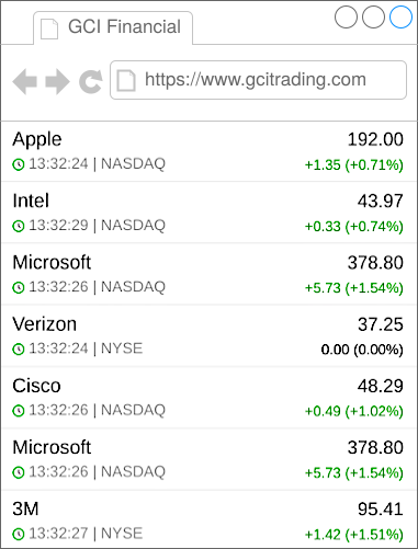 stocks in browser